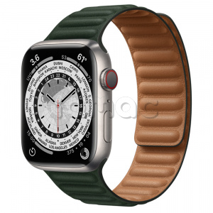 Купить Apple Watch Series 7 // 45мм GPS + Cellular // Корпус из титана, кожаный браслет цвета «зелёная секвойя», размер ремешка M/L