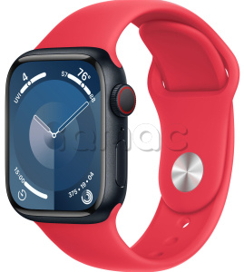 Купить Apple Watch Series 9 // 45мм GPS+Cellular // Корпус из алюминия цвета "темная ночь", спортивный ремешок цвета (PRODUCT)RED