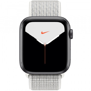 Купить Apple Watch Series 5 // 44мм GPS + Cellular // Корпус из алюминия цвета «серый космос», спортивный браслет Nike цвета «снежная вершина»