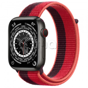 Купить Apple Watch Series 7 // 45мм GPS + Cellular // Корпус из титана цвета «черный космос», спортивный браслет цвета (PRODUCT)RED