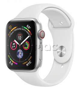 Купить Apple Watch Series 4 // 40мм GPS + Cellular // Корпус из алюминия серебристого цвета, спортивный ремешок белого цвета (MTUD2)