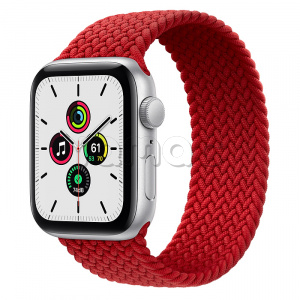 Купить Apple Watch SE // 44мм GPS // Корпус из алюминия серебристого цвета, плетёный монобраслет цвета PRODUCT(RED) (2020)
