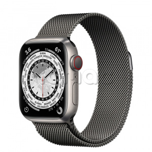 Купить Apple Watch Series 7 // 41мм GPS + Cellular // Корпус из титана, миланский сетчатый браслет графитового цвета