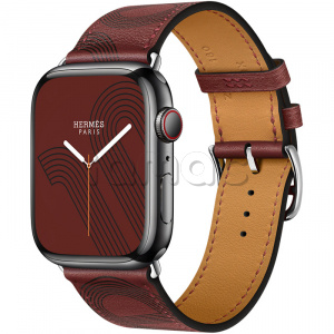 Купить Apple Watch Series 7 Hermès // 45мм GPS + Cellular // Корпус из нержавеющей стали цвета «черный космос», ремешок Single Tour Circuit H цвета Rouge H/Noir