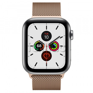 Apple Watch Series 5 // 44мм GPS + Cellular // Корпус из нержавеющей стали, миланский сетчатый браслет золотого цвета