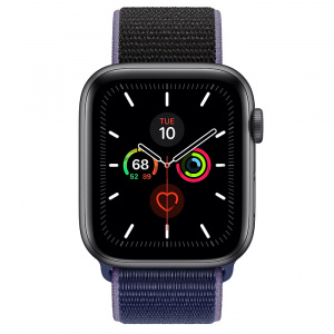 Купить Apple Watch Series 5 // 44мм GPS + Cellular // Корпус из алюминия цвета «серый космос», спортивный браслет тёмно-синего цвета