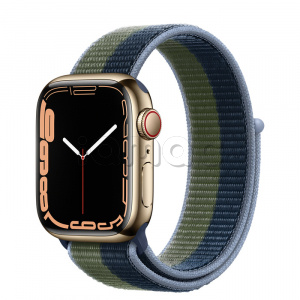 Купить Apple Watch Series 7 // 41мм GPS + Cellular // Корпус из нержавеющей стали золотого цвета, спортивный браслет цвета «синий омут/зелёный мох»