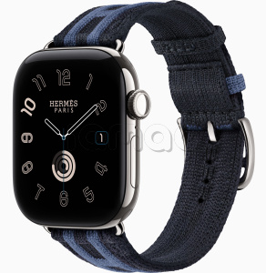 Купить Apple Watch Hermès Series 12 // 46мм GPS+Cellular // Корпус из титана серебристого цвета, ремешок Rocabar Club цвета Bleu Nuit/Bleu Brighton