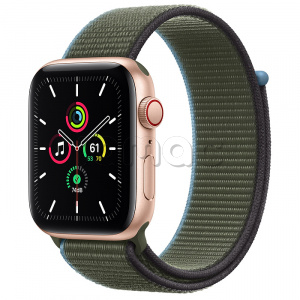 Купить Apple Watch SE // 44мм GPS + Cellular // Корпус из алюминия золотого цвета, cпортивный браслет цвета «Зелёные холмы» (2020)