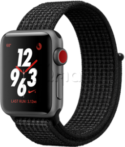 Apple Watch Series 3 Nike+ // 38мм GPS + Cellular // Корпус из серого алюминия, спортивный ремешок Nike черного цвета (MQL82)