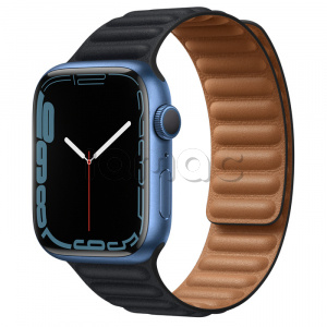 Купить Apple Watch Series 7 // 45мм GPS // Корпус из алюминия синего цвета, кожаный браслет цвета «тёмная ночь», размер ремешка M/L
