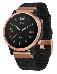 Купить Мультиспортивные часы Garmin Fenix 6S (42mm) Sapphire, стальной корпус цвета "розовое золото", черный нейлоновый ремешок