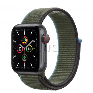 Купить Apple Watch SE // 40мм GPS + Cellular // Корпус из алюминия цвета «серый космос», cпортивный браслет цвета «Зелёные холмы» (2020)