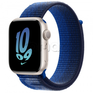 Купить Apple Watch Series 8 // 45мм GPS // Корпус из алюминия цвета "сияющая звезда", спортивный браслет Nike цвета "королевская игра/морская полночь"