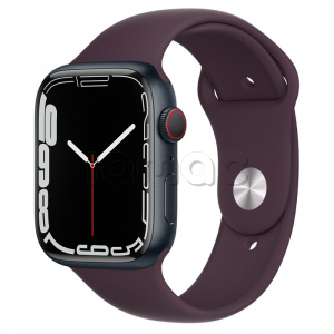 Купить Apple Watch Series 7 // 45мм GPS + Cellular // Корпус из алюминия цвета «тёмная ночь», спортивный ремешок цвета «тёмная вишня»