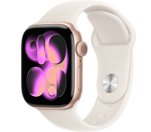 Apple Watch Series 11 // 42мм GPS // Корпус из алюминия цвета "розовое золото", спортивный ремешок цвета "сияющая звезда"