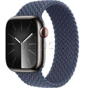 Купить Apple Watch Series 9 // 41мм GPS+Cellular // Корпус из нержавеющей стали графитового цвета, плетёный монобраслет цвета "штормовой синий"