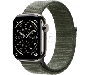 Купить Apple Watch Series 11 // 42мм GPS+Cellular // Корпус из титана натурального цвета, спортивный браслет цвета "зеленый лес"