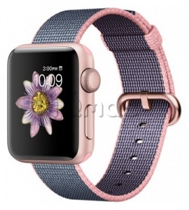 Купить Apple Watch Series 2 38мм Корпус из алюминия цвета «розовое золото», ремешок из плетёного нейлона цвета «светло‑розовый/тёмно‑синий» (MNP02)