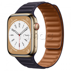 Купить Apple Watch Series 8 // 45мм GPS + Cellular // Корпус из нержавеющей стали золотого цвета, кожаный браслет чернильного цвета, размер ремешка S/M