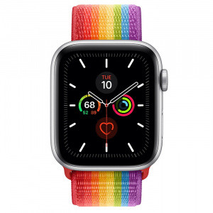 Купить Apple Watch Series 5 // 44мм GPS // Корпус из алюминия серебристого цвета, спортивный браслет радужного цвета