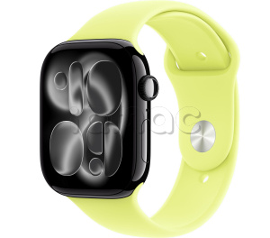 Купить Apple Watch Series 11 // 42мм GPS // Черный глянцевый корпус из алюминия, спортивный ремешок цвета "неоновый желтый"