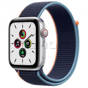 Купить Apple Watch SE // 44мм GPS + Cellular // Корпус из алюминия серебристого цвета, cпортивный браслет цвета «Тёмный ультрамарин» (2020)