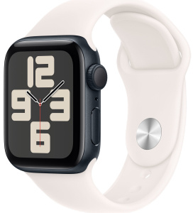 Apple Watch SE // 44мм GPS (Custom) // Корпус из алюминия цвета «тёмная ночь», спортивный ремешок цвета «светлые румяна» (2024)