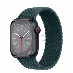 Купить Apple Watch Series 8 // 41мм GPS + Cellular // Корпус из алюминия цвета "темная ночь", плетёный монобраслет цвета "тропический лес"