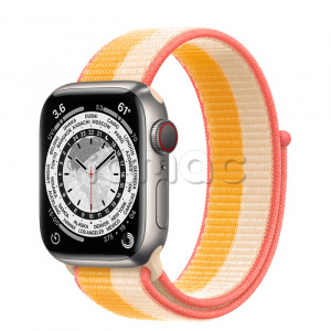 Купить Apple Watch Series 7 // 41мм GPS + Cellular // Корпус из титана, спортивный браслет цвета «спелый маис/белый»
