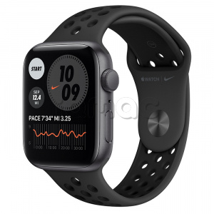 Купить Apple Watch SE // 44мм GPS // Корпус из алюминия цвета «серый космос», спортивный ремешок Nike цвета «Антрацитовый/чёрный»