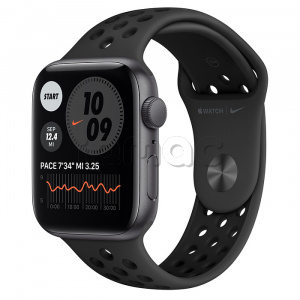Купить Apple Watch SE // 44мм GPS // Корпус из алюминия цвета «серый космос», спортивный ремешок Nike цвета «Антрацитовый/чёрный» (2020)