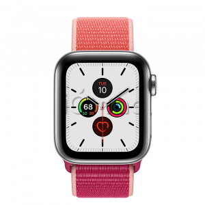 Купить Apple Watch Series 5 // 40мм GPS + Cellular // Корпус из нержавеющей стали, спортивный браслет цвета «сочный гранат»