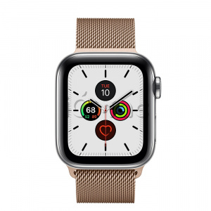 Купить Apple Watch Series 5 // 40мм GPS + Cellular // Корпус из нержавеющей стали, миланский сетчатый браслет золотого цвета