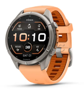 Купить Мультиспортивные часы Garmin Fenix 9 Pro (43mm), титановый корпус, персиковый силиконовый ремешок (Shell Pink/Autumn Orange)