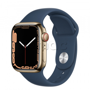 Купить Apple Watch Series 7 // 41мм GPS + Cellular // Корпус из нержавеющей стали золотого цвета, спортивный ремешок цвета «синий омут»