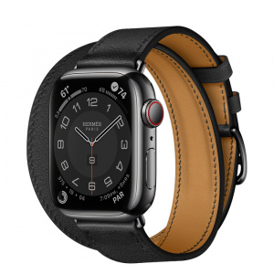 Apple Watch Series 7 Hermès // 41мм GPS + Cellular // Корпус из нержавеющей стали цвета «черный космос», ремешок Double Tour Attelage цвета Noir