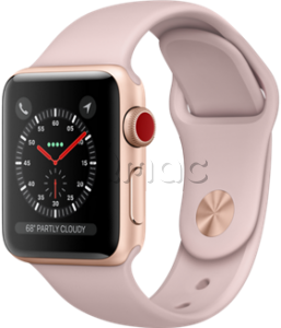 Apple Watch Series 3 // 42мм GPS + Cellular // Корпус из золотистого алюминия, спортивный ремешок цвета «розовый песок» (MQK32)