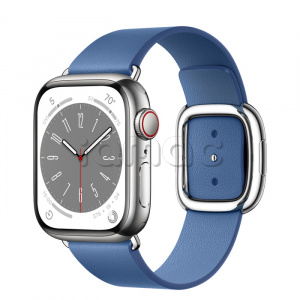 Купить Apple Watch Series 8 // 41мм GPS + Cellular // Корпус из нержавеющей стали серебристого цвета, ремешок лазурного цвета с современной пряжкой (Modern Buckle), размер ремешка S