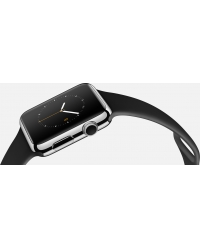 Apple Watch 42 мм, нержавеющая сталь, черный спортивный ремешок