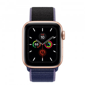 Купить Apple Watch Series 5 // 40мм GPS + Cellular // Корпус из алюминия золотого цвета, спортивный браслет тёмно-синего цвета