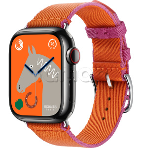 Купить Apple Watch Series 9 Hermès // 41мм GPS+Cellular // Корпус из нержавеющей стали цвета "черный космос", ремешок Twill Jump Single Tour цвета Orange/Rose Mexico