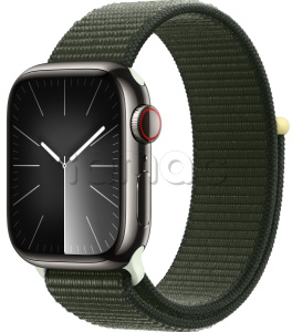 Купить Apple Watch Series 9 // 45мм GPS+Cellular // Корпус из нержавеющей стали графитового цвета, спортивный браслет цвета "зеленый кипарис"