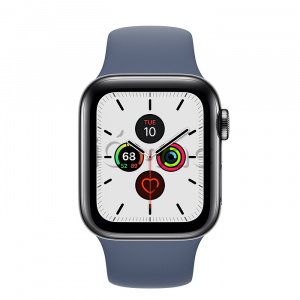 Купить Apple Watch Series 5 // 40мм GPS + Cellular // Корпус из нержавеющей стали цвета «серый космос», спортивный ремешок цвета «морской лёд»