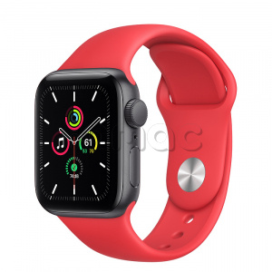 Купить Apple Watch SE // 40мм GPS // Корпус из алюминия цвета «серый космос», спортивный ремешок цвета (PRODUCT)RED (2020)