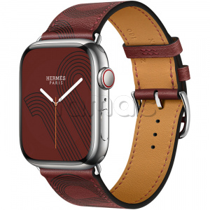 Купить Apple Watch Series 7 Hermès // 45мм GPS + Cellular // Корпус из нержавеющей стали серебристого цвета, ремешок Single Tour Circuit H цвета Rouge H/Noir