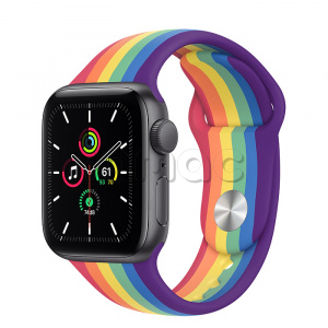 Купить Apple Watch SE // 40мм GPS // Корпус из алюминия цвета «серый космос», спортивный ремешок радужного цвета (2020)