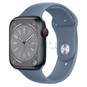 Купить Apple Watch Series 8 // 45мм GPS + Cellular // Корпус из алюминия цвета "темная ночь", спортивный ремешок сланцево-синего цвета
