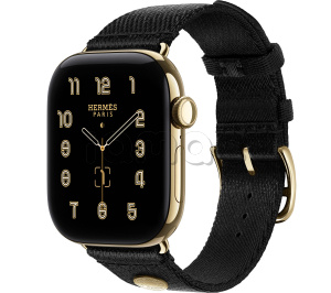 Купить Apple Watch Hermès Series 12 // 42мм GPS+Cellular // Корпус из титана золотого цвета, ремешок Satin Clou de Selle цвета Noir