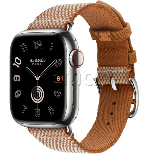 Купить Apple Watch Series 9 Hermès // 41мм GPS+Cellular // Корпус из нержавеющей стали серебристого цвета, ремешок Toile H Single Tour цвета Gold/Ecru